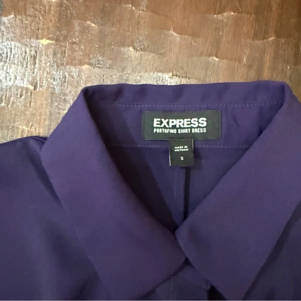 Express Collared Half Button Up Mini Portofino Shirt Dress in Deep Purple